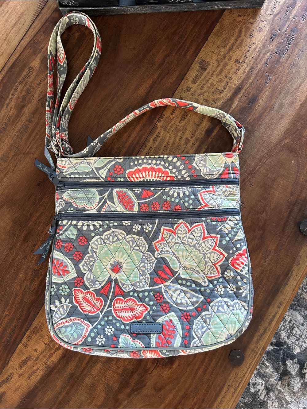 Vera Bradley Quilted Floral Crossbody - Gray, Red & Mint